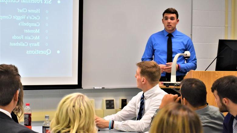 Noah Rankin was among the business students who presented potential ways to spur economic growth . 